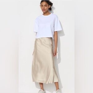 Uniqlo Satin Skirt MIDI Champagne Sz O
